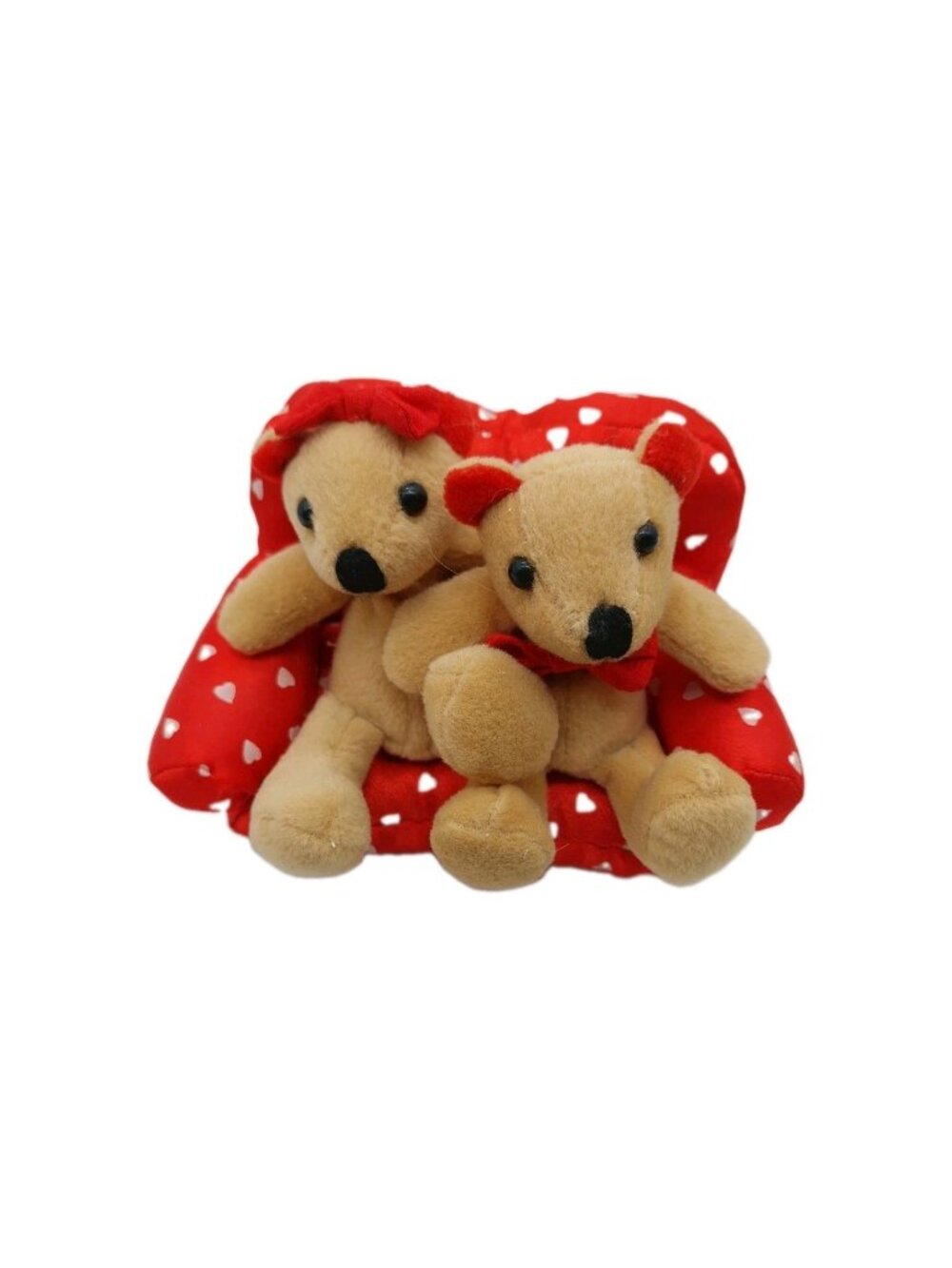 Pair Of Plush Teddy Bear On Mini Red Couch Stuffed Animal Valentines